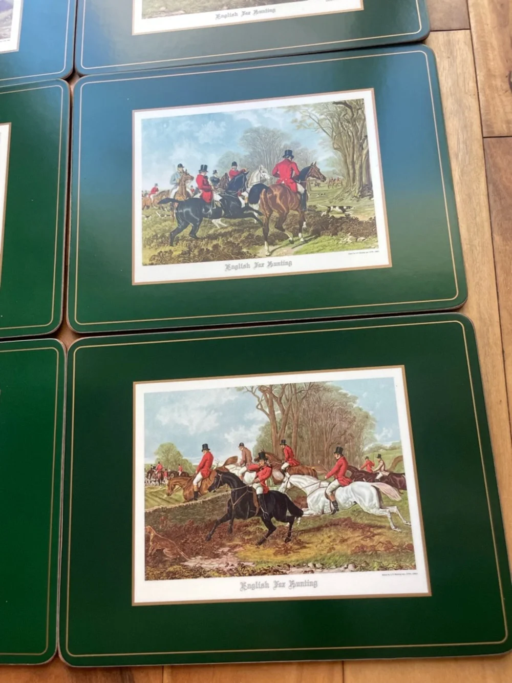 Vintage pimpernel cork placements English fox hunt set of 6
